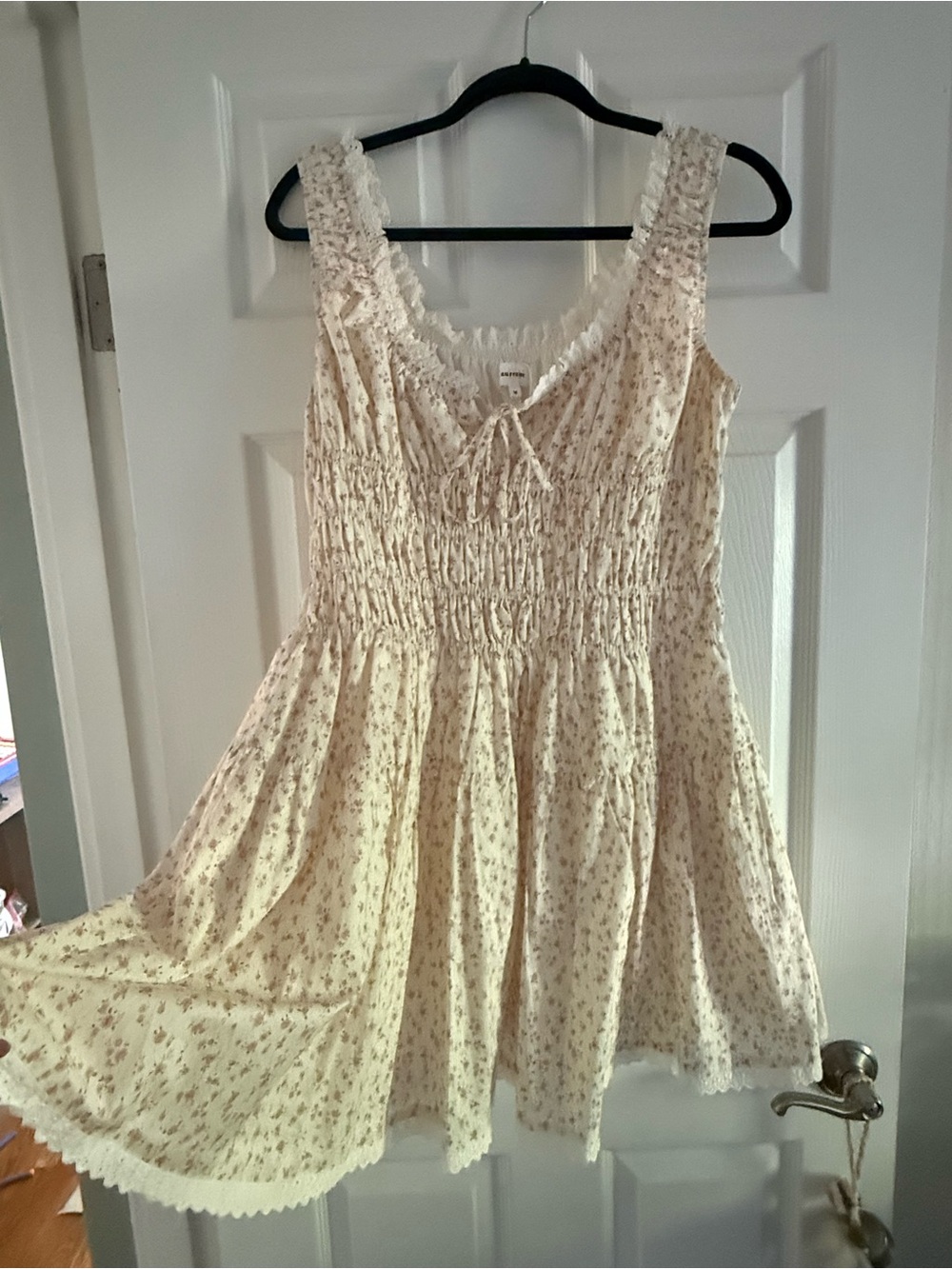 Anthropologie Cream Floral Smocked Midi Dress